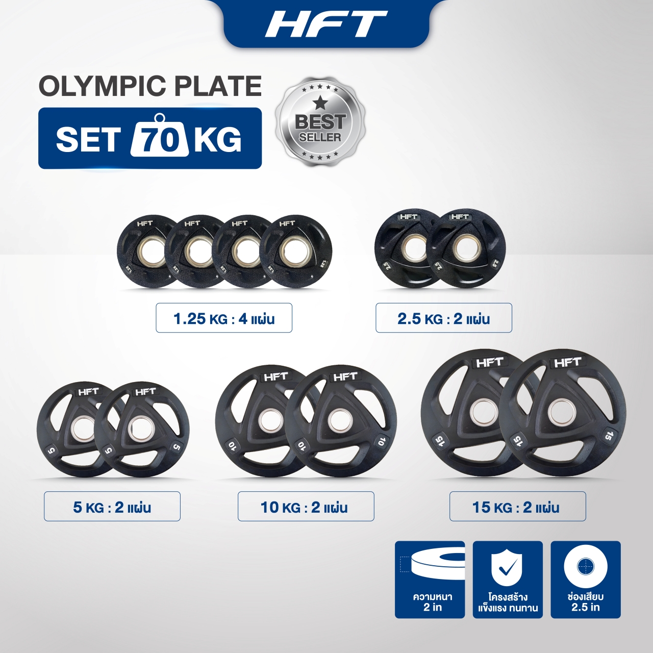 เซตแผ่นน้ำหนัก HOMEFITTOOLS รุ่น OLYMPIC 70 KG._1